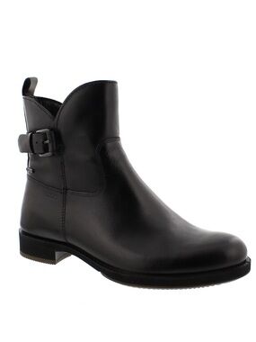 GORETEX Ecco Black Leather Ankle Booties with Buckle Detail